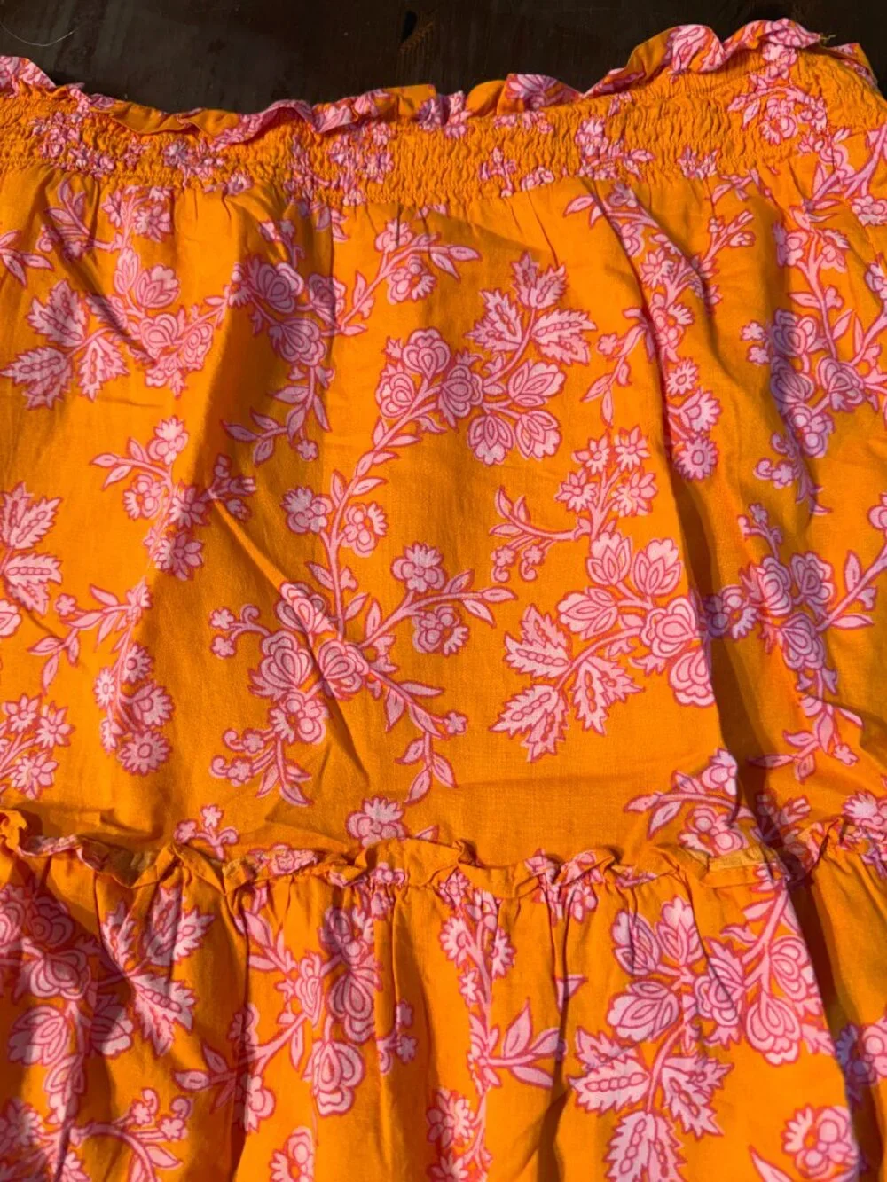 J Crew Orange and Pink FLoral Skirt Large with Ruffle